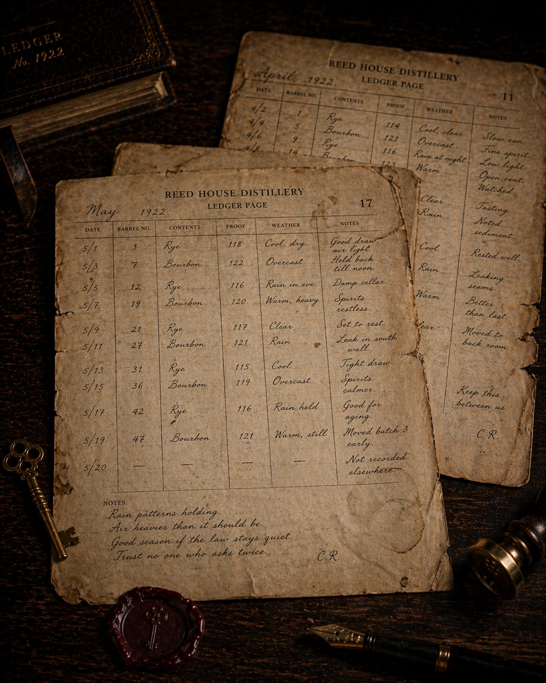 Reed House Distillery ledger pages, 1922